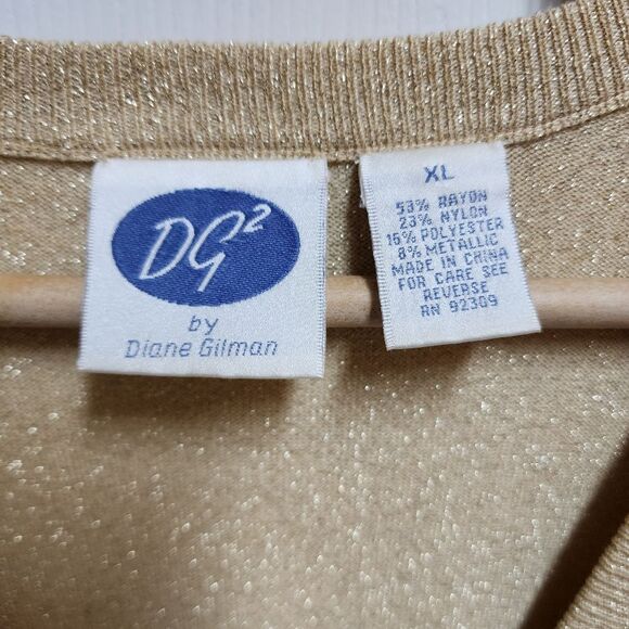 DG2 Cardigan Sweater Womens XL Gold Metallic Crest Button Pockets V Neck Sparkle - Picture 8 of 11